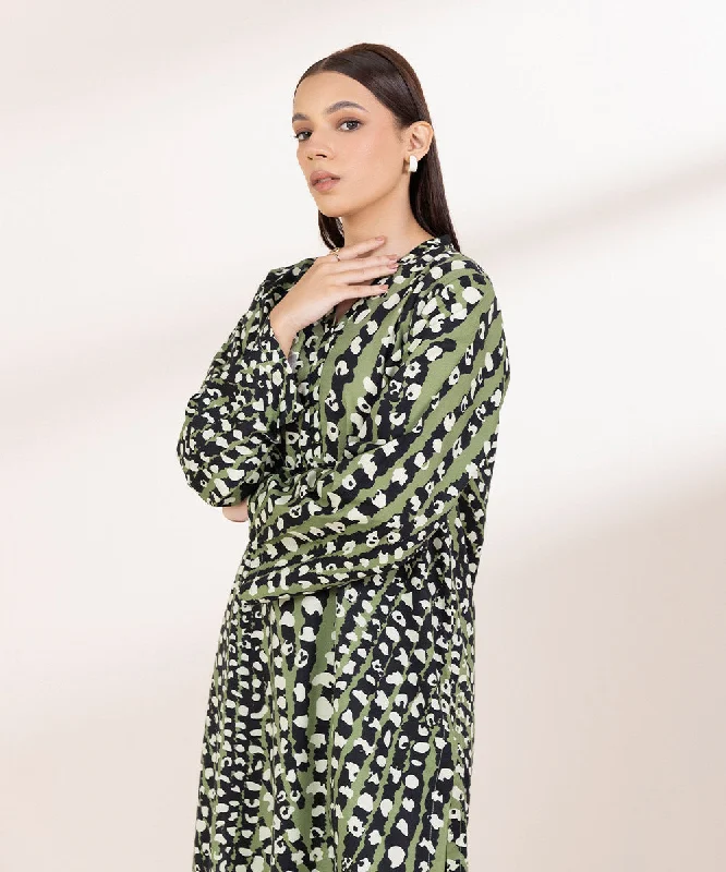 Printed Cotton Viscose Shirt-- Notch Collar Peter Pan Collar Cowl Neck