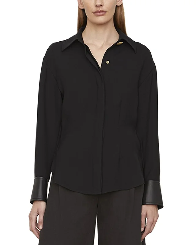 Vince Shaped Button Down Shirt-- V-Neck T-Shirt Long Sleeve Cotton