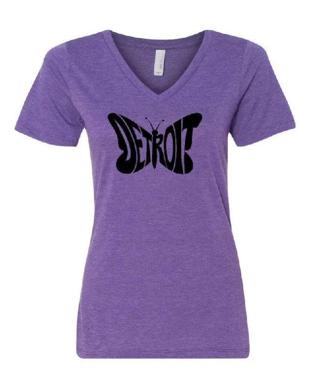 Ladies Relaxed V-neck Detroit Butterfly T-shirt - Triblend Orchid-- Satin Blend Silk Blend Wool Blend Ladies Relaxed V-neck Detroit Butterfly T-shirt - Triblend Orchid-- Satin Blend Silk Blend Wool Blend