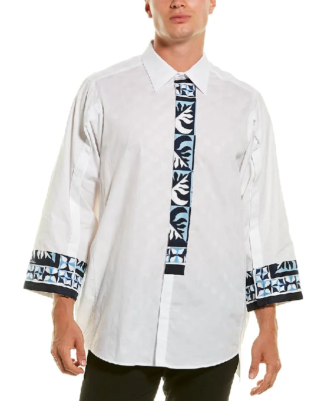 Dolce & Gabbana Majolica Print Mazzini Fit Woven Shirt-- Cashmere Blend Cotton Blend Poly Blend
