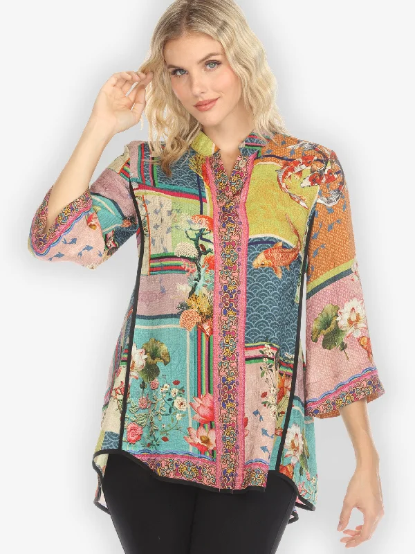 Koi Fish Block Pattern Tummy Tuck Shirt-- Fleece Nylon Spandex