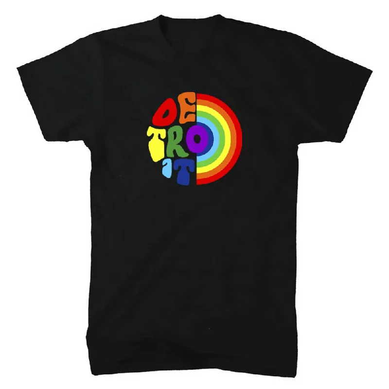 Unisex/Mens Detroit Rainbow T-shirt (Black)-- V-Neck T-Shirt Long Sleeve Cotton