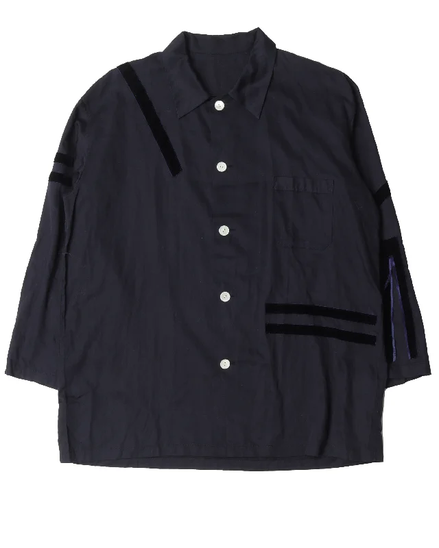 Blue Velour Button Up Shirt-- Front Pockets Side Pockets Patch Pockets