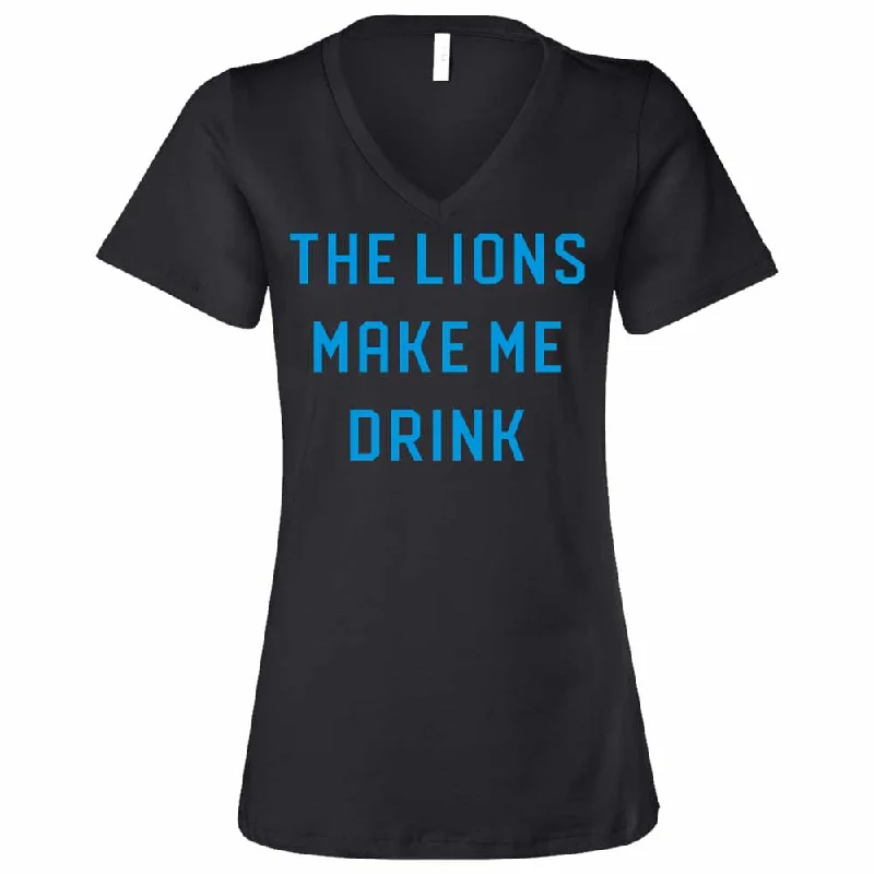 Ladies Relaxed V-neck The Lions Make Me Drink T-shirt - Heather Black-- Welt Pockets Slit Pockets Ladies Relaxed V-neck The Lions Make Me Drink T-shirt - Heather Black-- Welt Pockets Slit Pockets