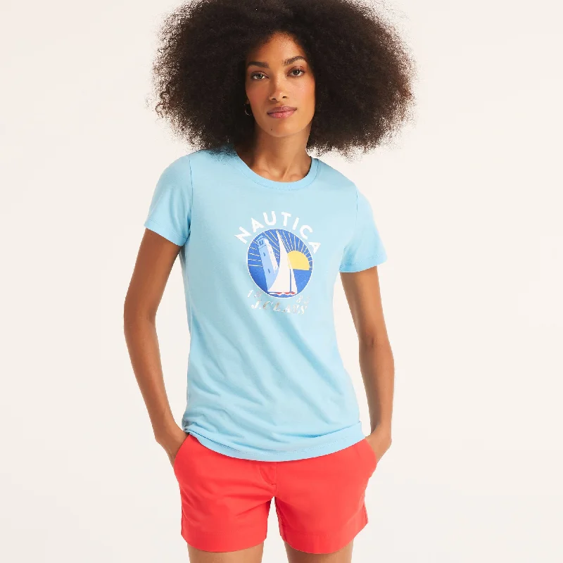Nautica Womens Sustainably Crafted Foil J-Class Graphic T-Shirt-- Ribbed T-Shirt High Neck Heavyweight Nautica Womens Sustainably Crafted Foil J-Class Graphic T-Shirt-- Ribbed T-Shirt High Neck Heavyweight