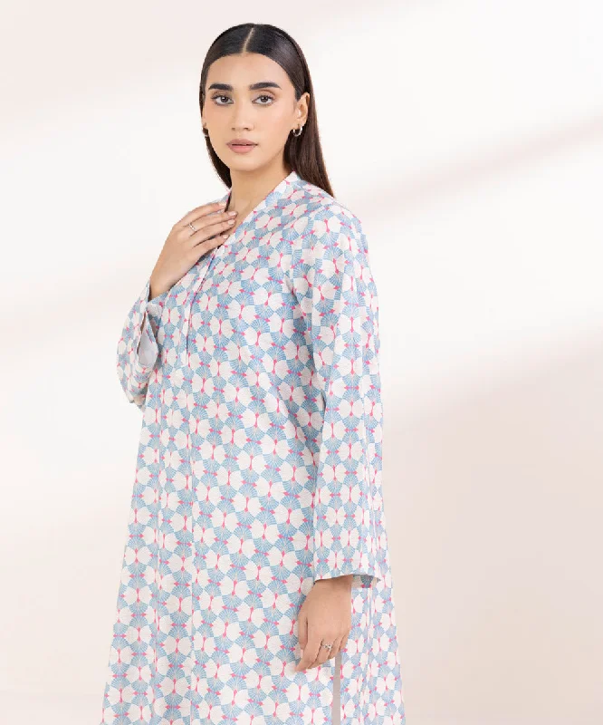 Printed Khaddar Shirt-- Zippered Front Buttoned Front Snap Front