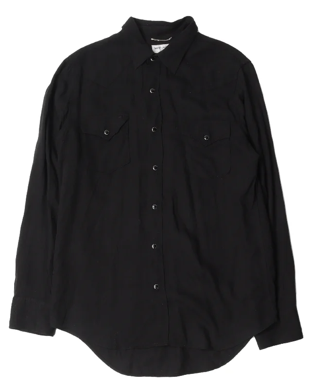 Black on Black Western Shirt-- Ribbed T-Shirt High Neck Heavyweight