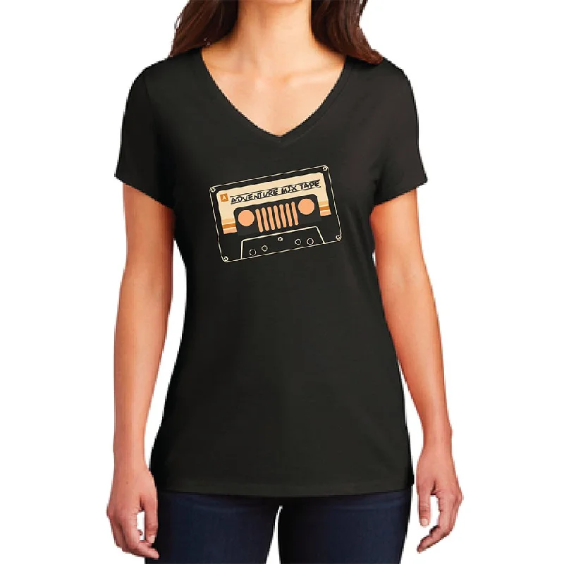 Ladies Jeep® Adventure Mixtape T-Shirt - Black-- Mesh Blend Leather Blend Suede Blend