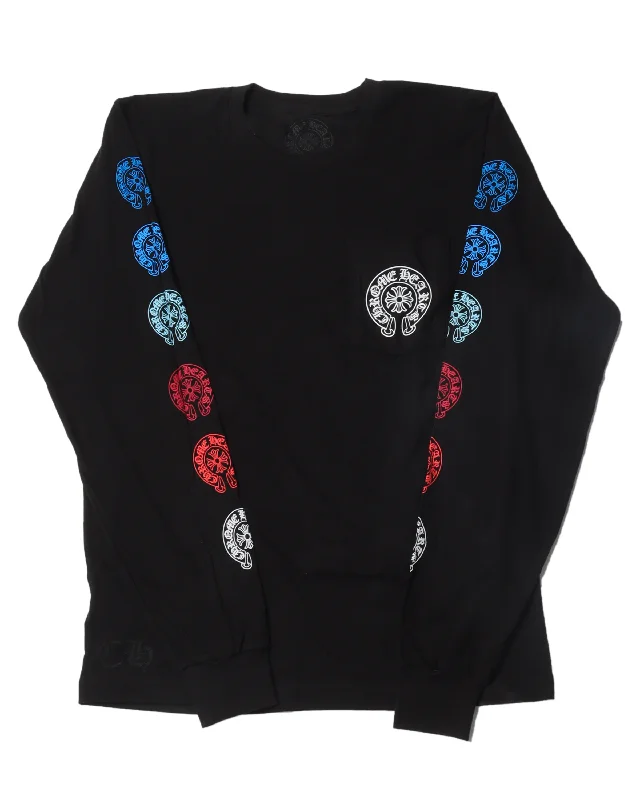 Multi Color Horseshoe Long Sleeve T-Shirt-- Chenille Brocade Lace