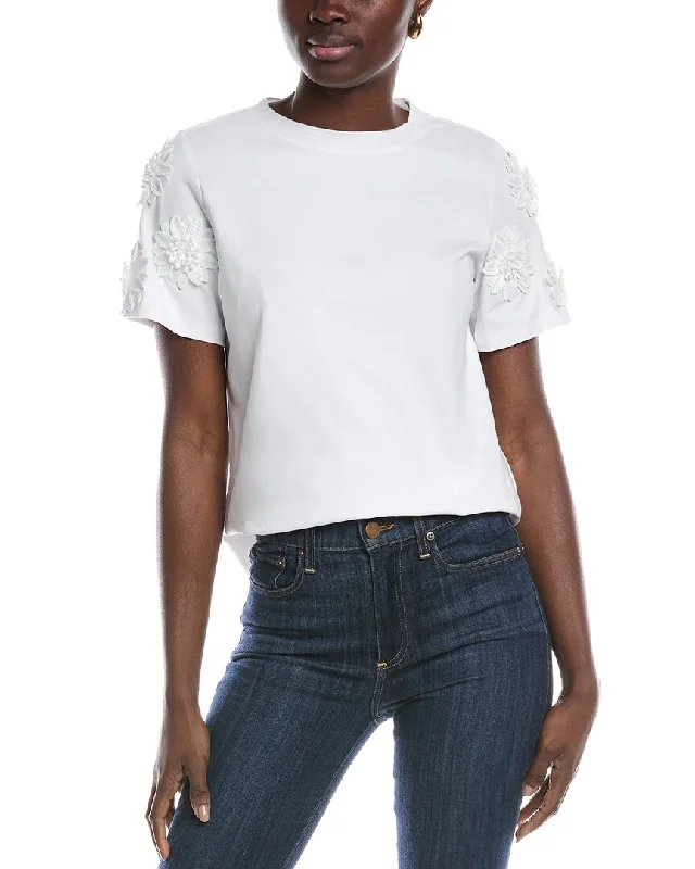 Gracia Flower T-Shirt-- Collared Crew Neck Turtle Neck
