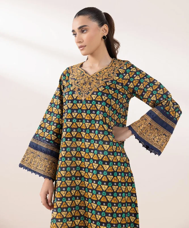 Embroidered Khaddar Shirt-- Denim Fabric Leather Fabric Suede Fabric