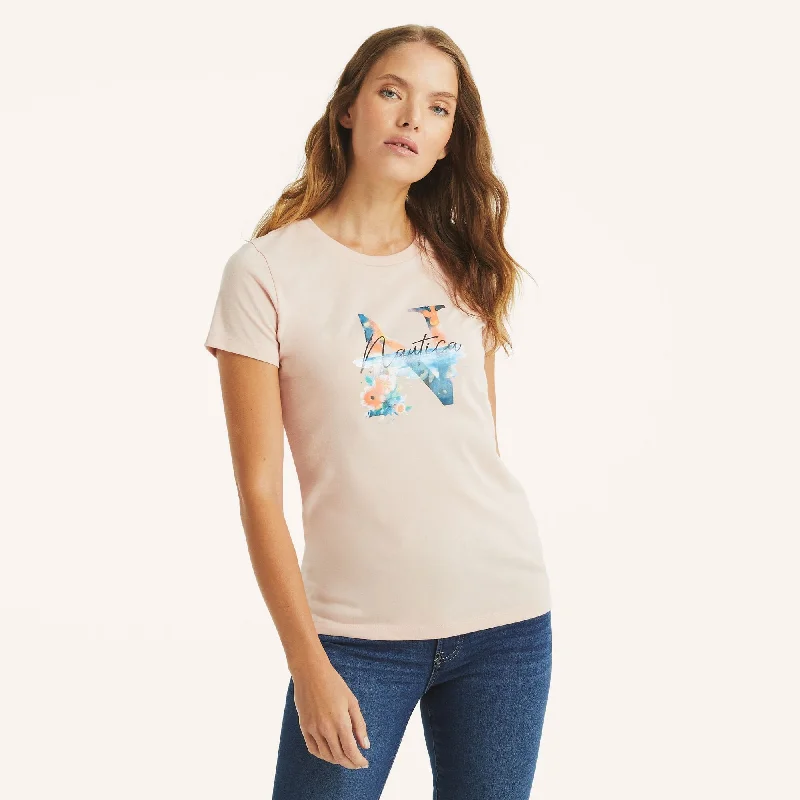 Nautica Womens Foil Floral Logo Graphic T-Shirt-- Lace Blend Ribbed Blend Corduroy Blend