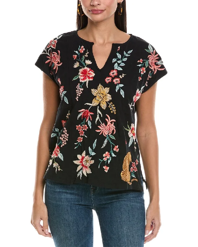 Johnny Was Embroidered T-Shirt-- Lace Blend Ribbed Blend Corduroy Blend