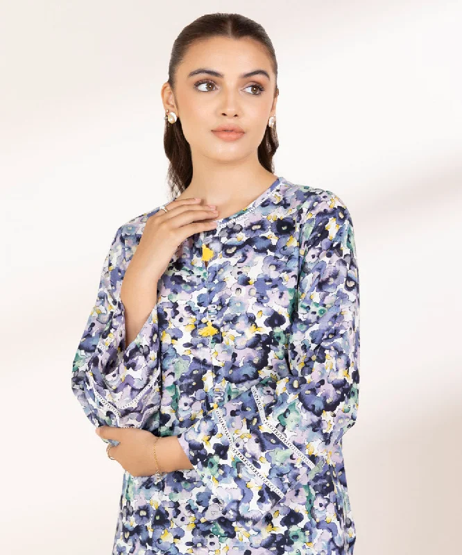 Printed Lawn Shirt-- Zippered Buttoned Snapped
