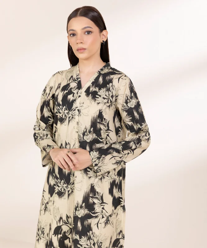 Printed Cotton Viscose Shirt-- Welt Pockets Slit Pockets