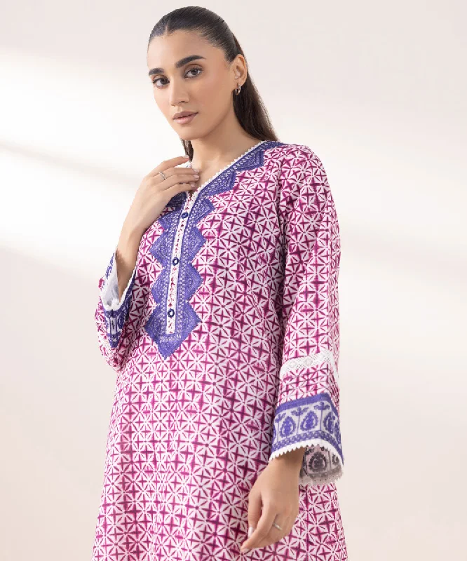 Embroidered Khaddar Shirt-- Print Jacquard Patchwork