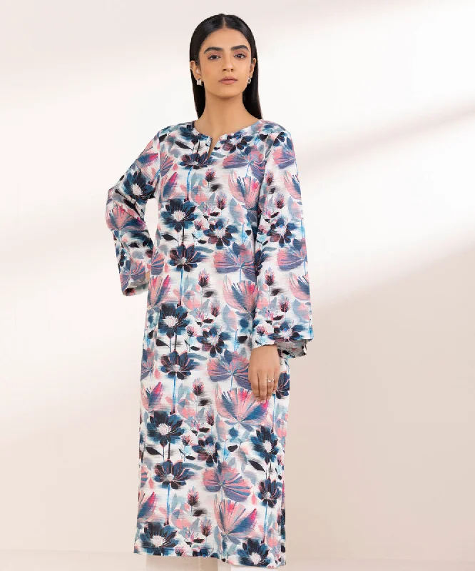 Printed Light Khaddar Shirt-- Silk Blend Satin Velvet