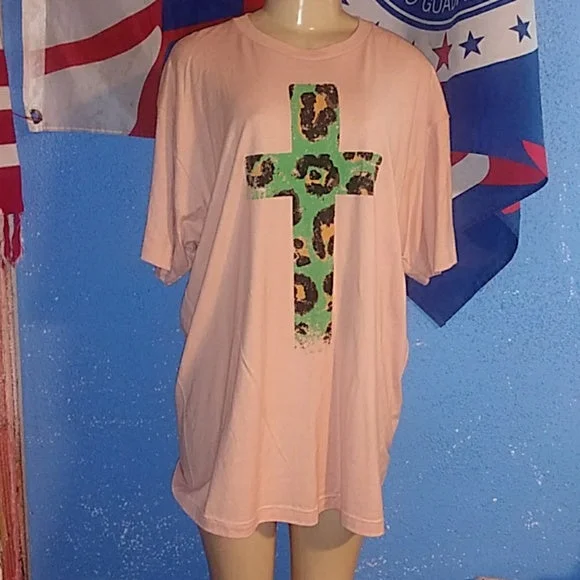 Christian T-shirt With Cross-- Oversized T-Shirt Spandex breathable