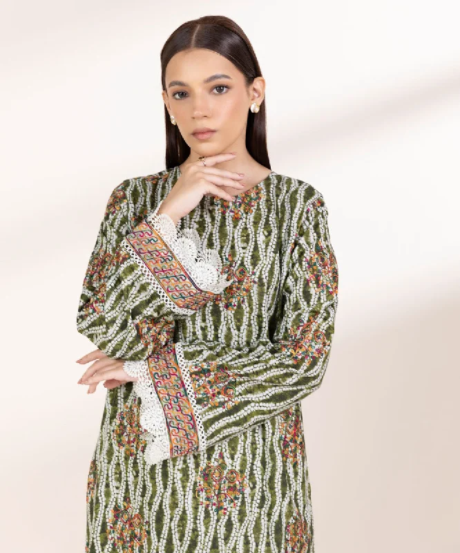 Embroidered Cotton Viscose Shirt-- Spandex Blend Rayon Blend Denim Blend