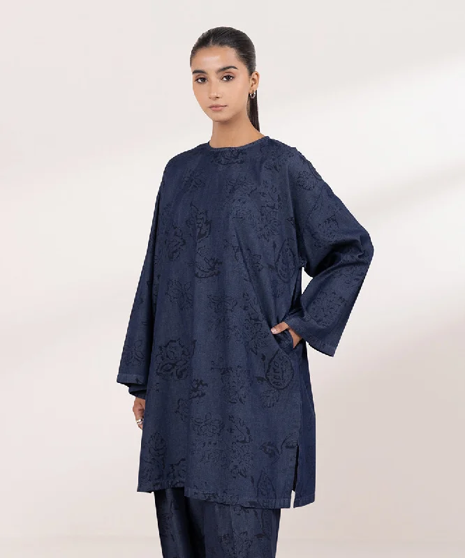 Printed Denim Shirt-- Polka Dot Checkered Tartan