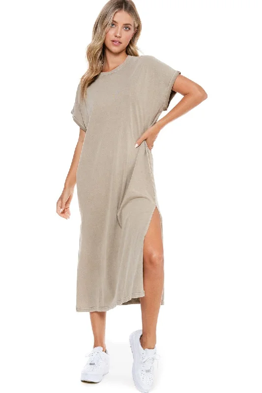Favorite Khaki T-Shirt Dress-- Elegant Classic Vintage