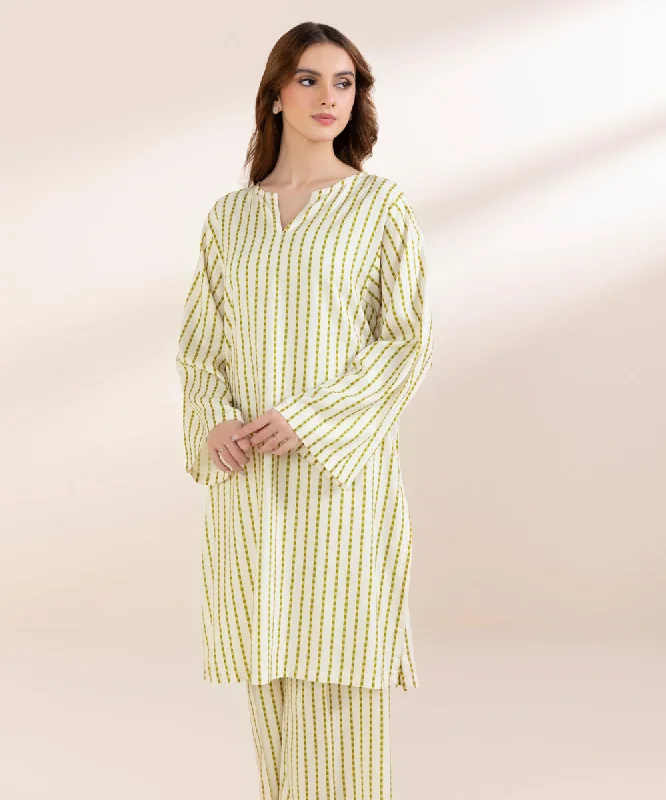 Printed Linen Shirt-- Ribbed Striped Patterned