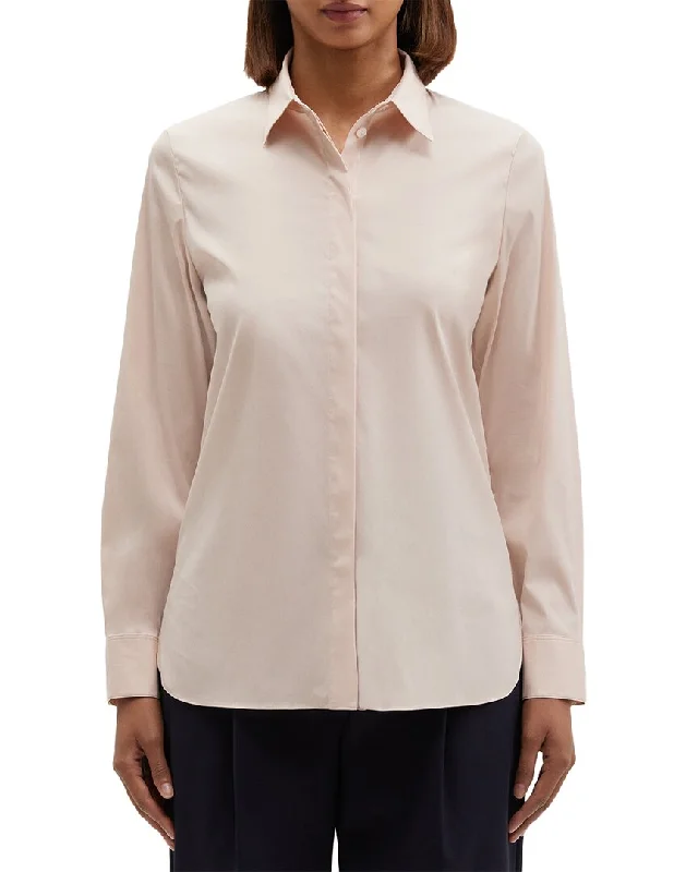 Theory Classic Straight Shirt-- Solid Print Embellished