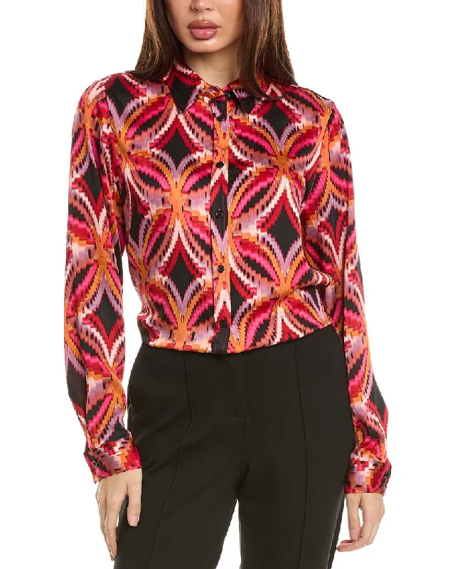 Tahari ASL Shirt-- Mesh Blend Leather Blend Suede Blend