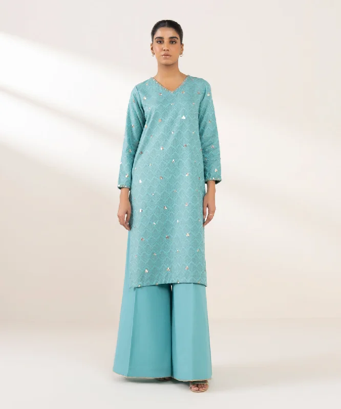 Embroidered Cotton Jacquard Shirt-- Terry Blend Velvet Blend Canvas Blend