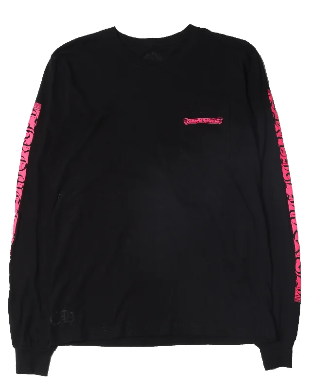 Pink Logo Long Sleeve T-Shirt-- Satin Blend Silk Blend Wool Blend