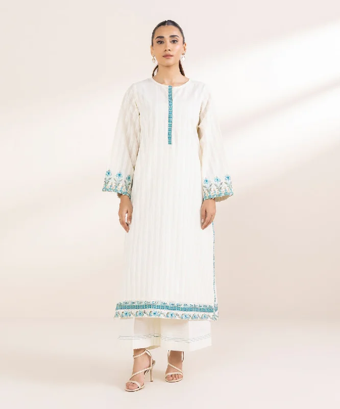 Embroidered Dobby Shirt-- Striped Floral Plaid