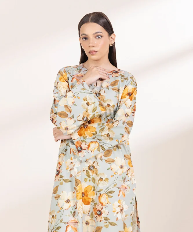 Printed Cotton Viscose Shirt-- Seamless Knitted Crochet