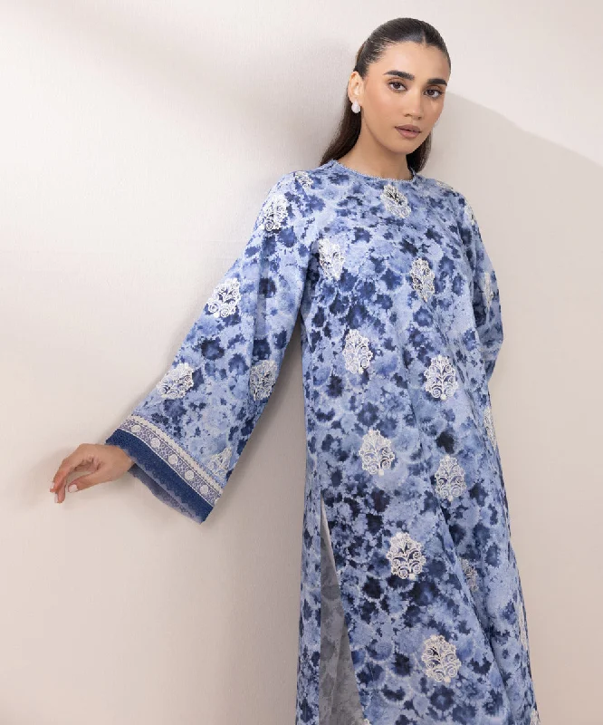 Embroidered Khaddar Shirt-- Striped Floral Plaid