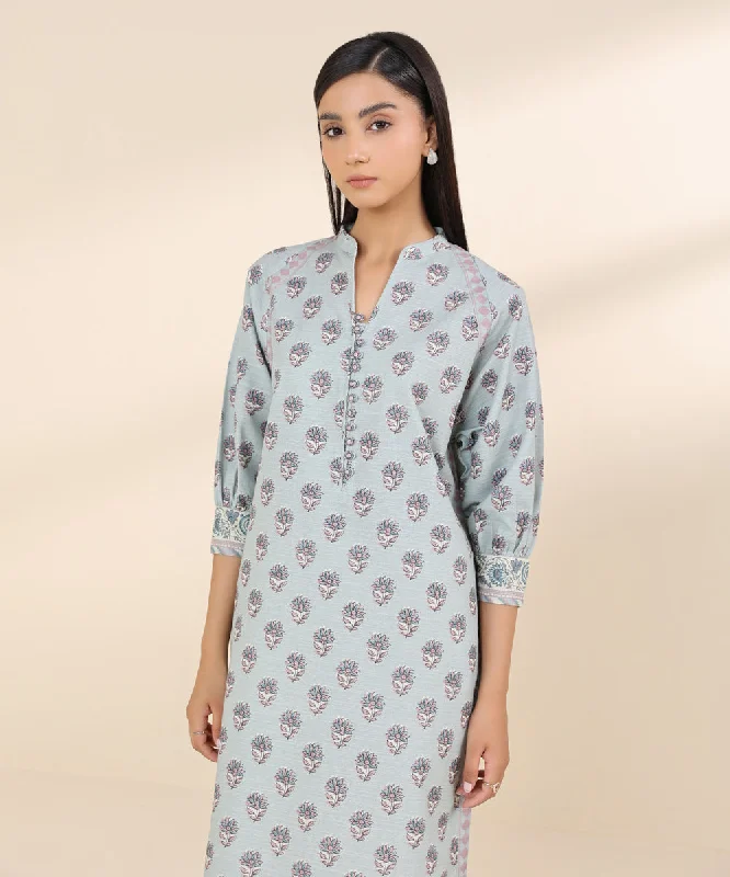 Printed Khaddar Shirt-- Notch Collar Peter Pan Collar Cowl Neck