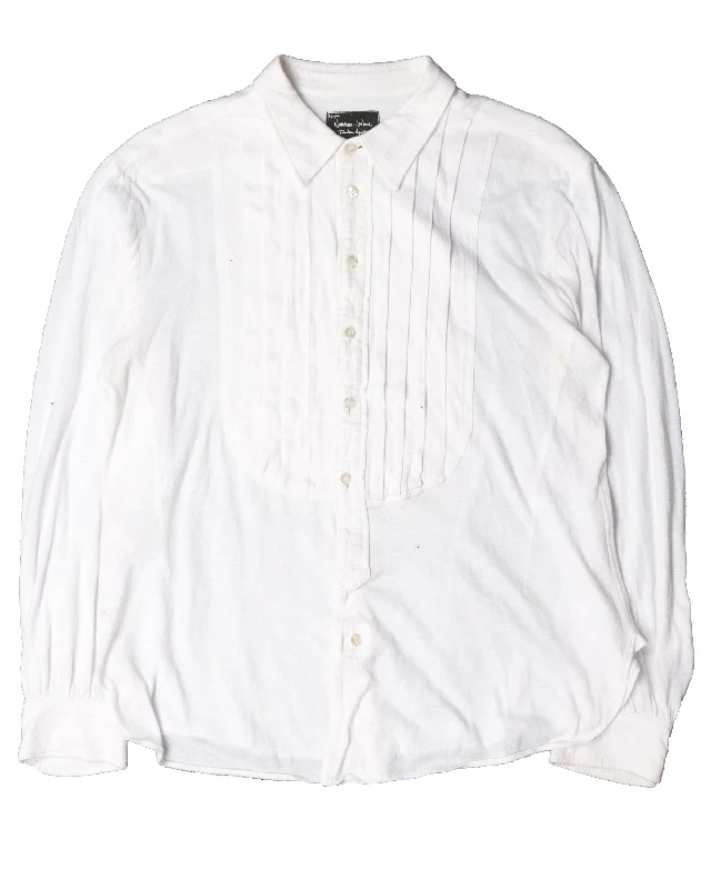 Ruffled Button Up Shirt-- Solid Print Embellished