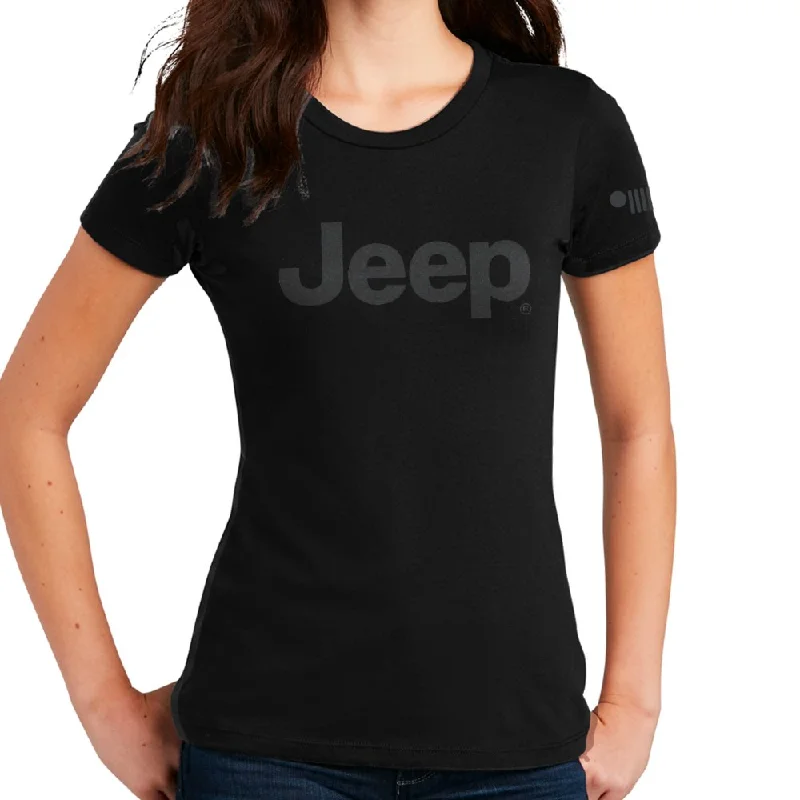 Ladies Jeep® Text Blackout T-Shirt - Black-- Welt Pockets Slit Pockets Flap Pockets