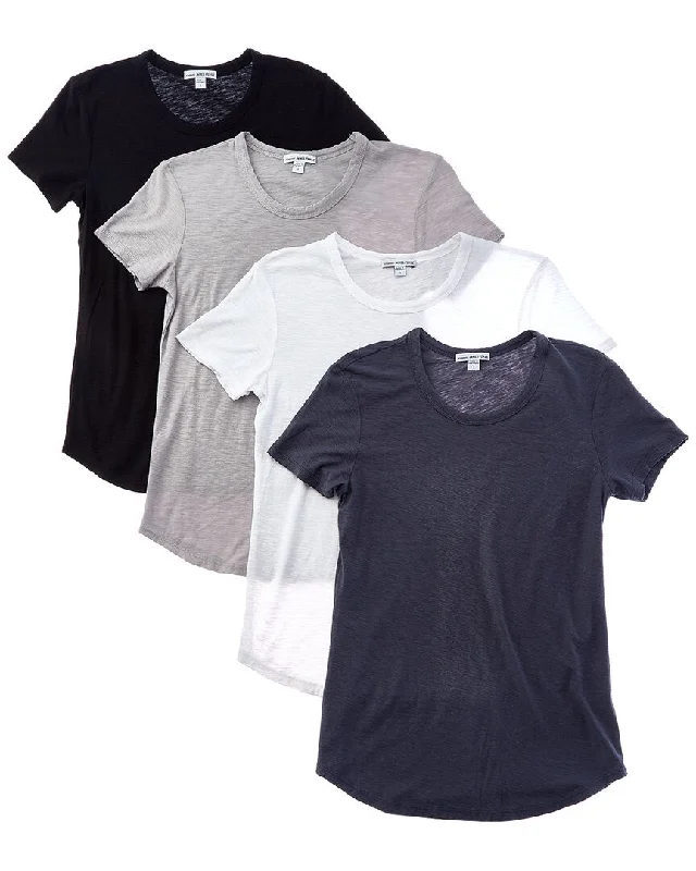James Perse Set of 4 Sheer Slub T-Shirt-- Collared Crew Neck Turtle Neck