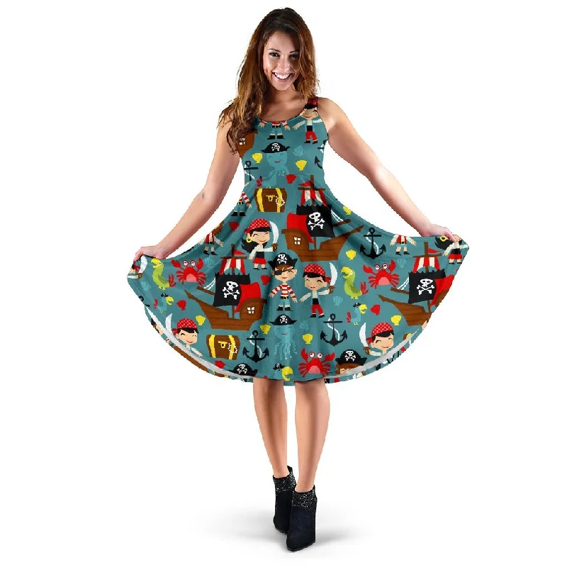 Pirate Pattern Print Dress Tunics Spring floral