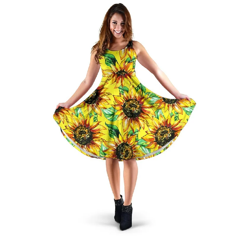 Sunflower Cartoon Pattern Print Dress Casual Short Summer