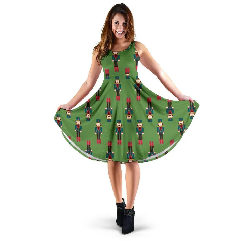 Nutcracker Green Pattern Print Dress Tunics Fashionable trendy