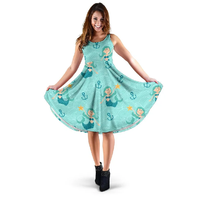 Mermaid Pastel Pattern Print Dress Tunics Hiking breathable