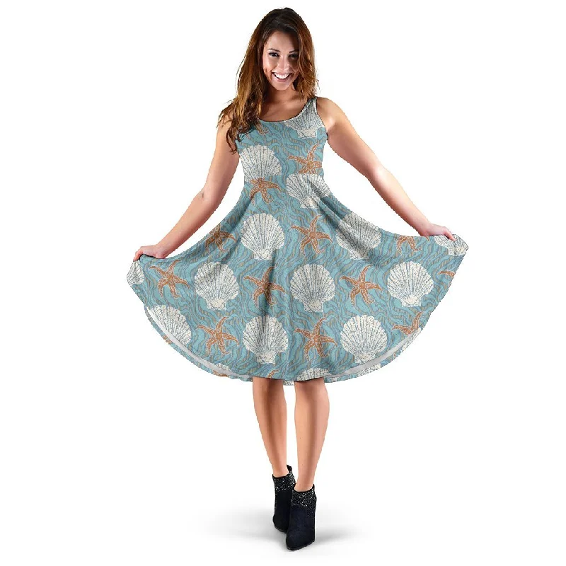 Starfish Shell Pattern Print Dress Turtleneck Warm Winter