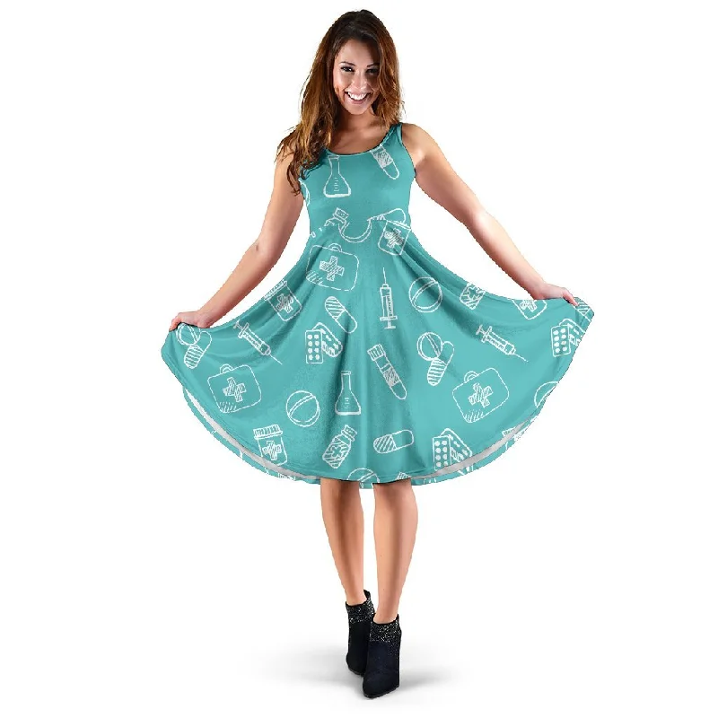 Pharmacy Pastel Pattern Print Dress Tunics Fashionable chic