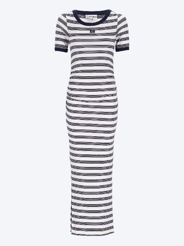 Striped soft cotton rib dress Tunics Versatile functional