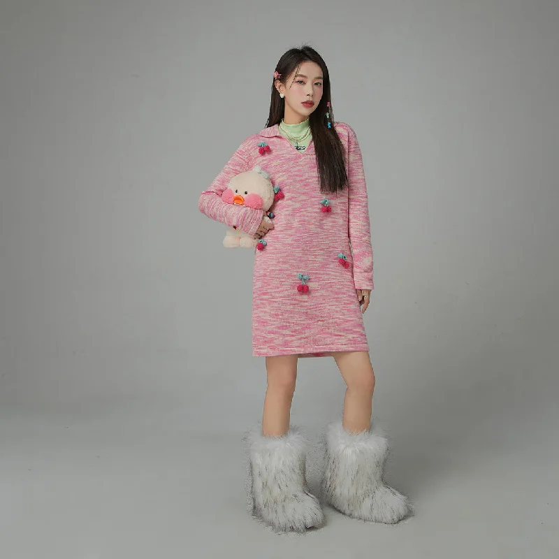 Cuddle Approved Cherry Knit Loose Fit Dress Tunics Fall fleece
