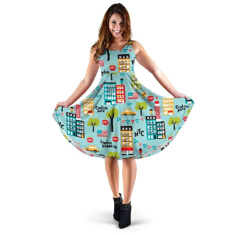New York Print Pattern Dress Tunics Trendy modern