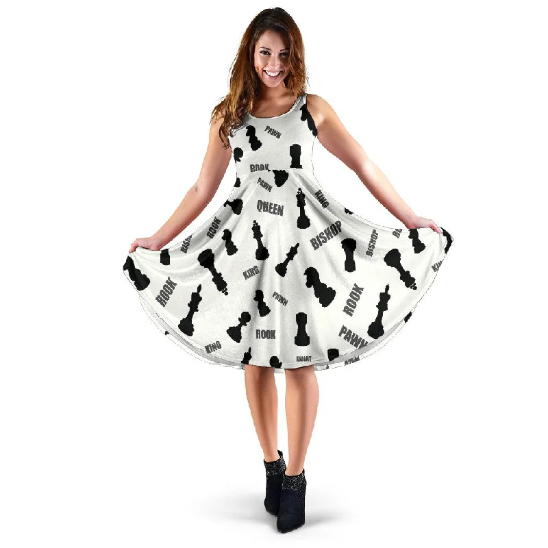 Print Pattern Chess Dress Crew Neckline Casual