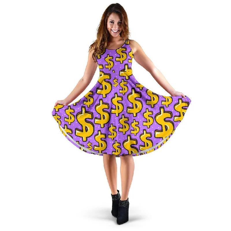 Money Dollar Pattern Print Dress Tunics Fleece cozy