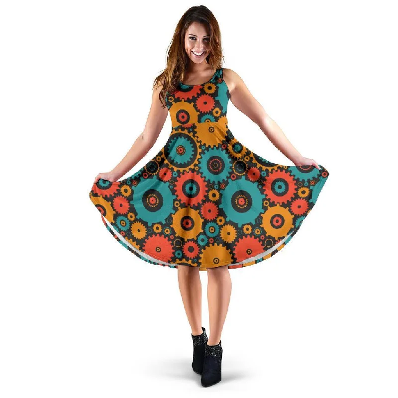 Mechanic Colorful Pattern Print Dress Tunics Bridal satin