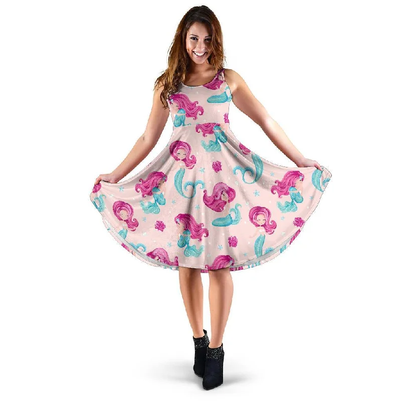 Mermaid Pink Pattern Print Dress Tunics Leisure comfortable